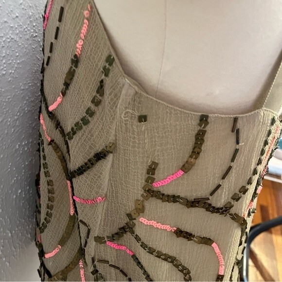 Free People Beaded Beige Tank Top Criss Cross X Back Size Small - Picture 9 of 10